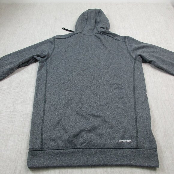 Adidas Ultimate Hoodie Mens Medium Gray Fleece Lined Logo Climawarm Drawstring - Picture 2 of 8
